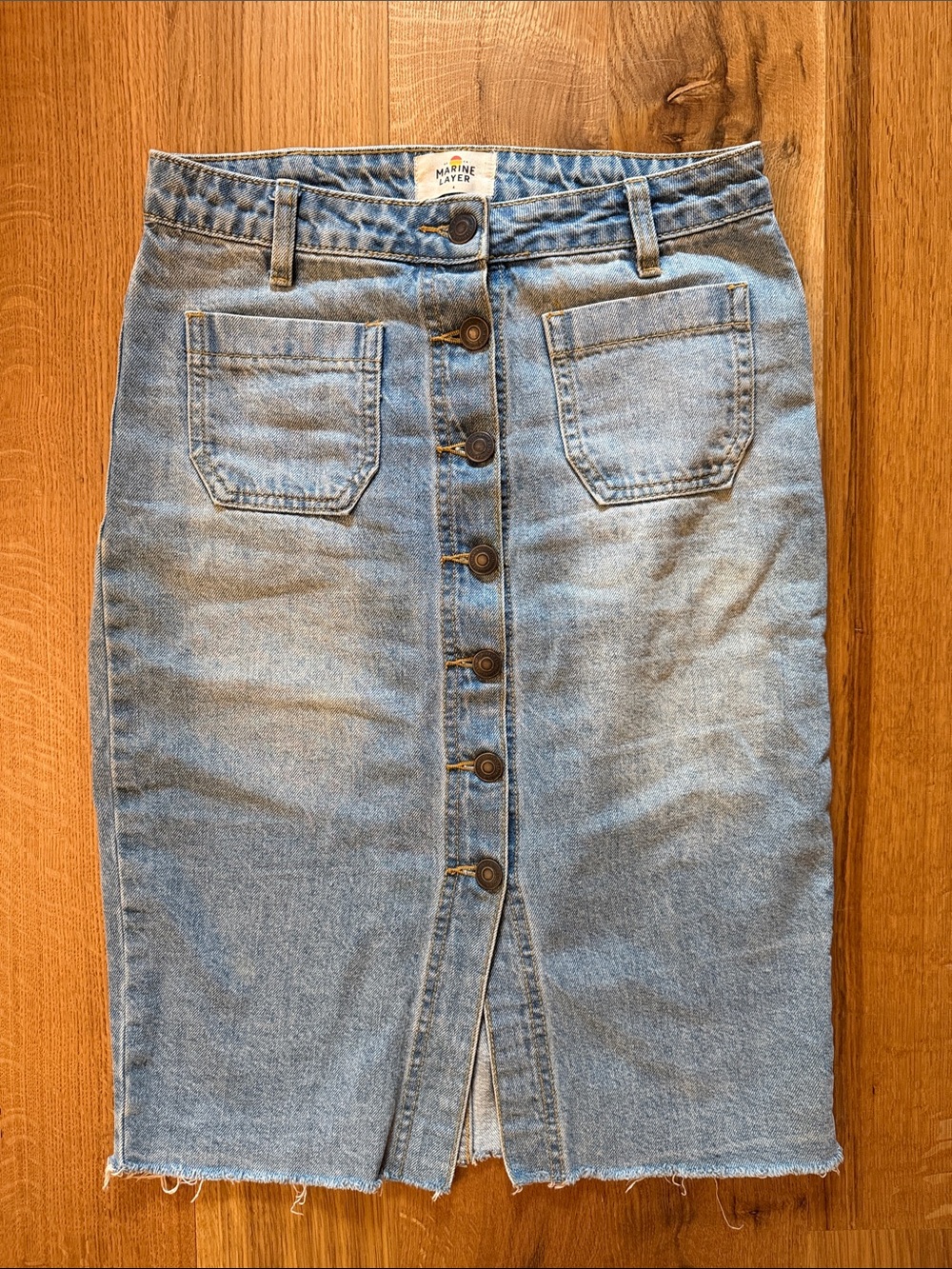 Marine Layer Light Blue Button-Front Denim Skirt